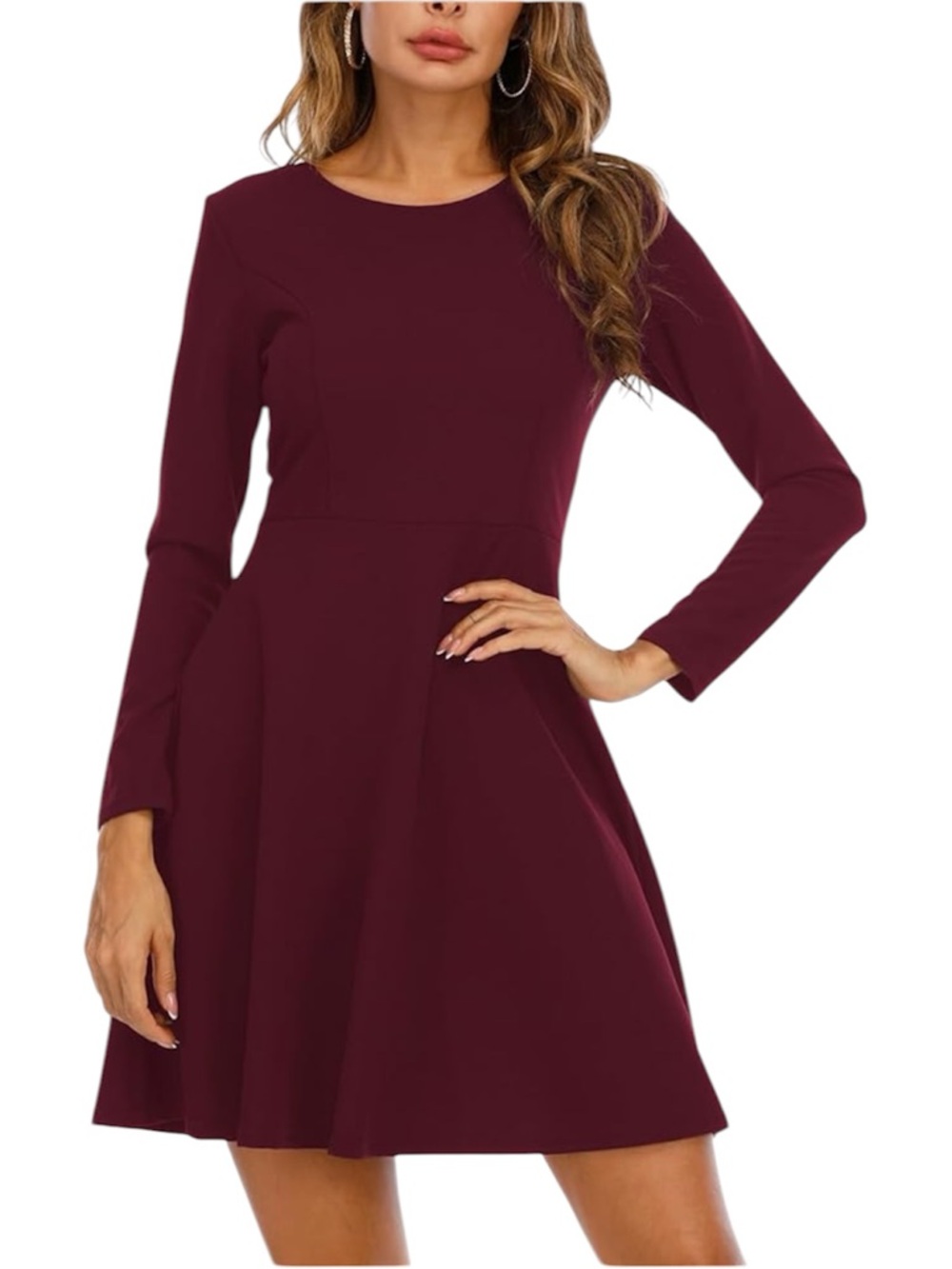 Cremieux Long Sleeve Burgundy Fit & Flare Dress Size 12